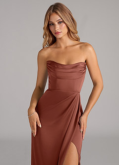 Azazie Johana Bridesmaid Dresses Auburn Mermaid Off the Shoulder Stretch Satin Convertible Dress image2