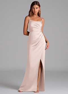 Azazie Calandra Suknie dla druhen Linia A Pofałdowany Satyna elastyczna Do ziemi Sukienka image1