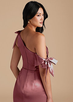 Azazie Xyla Bridesmaid Dresses Vintage Mauve Sheath Off the Shoulder Metallic Satin Convertible Dress image3