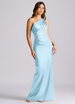 Azazie Akilah Suknie dla druhen Syrena Jedno ramię Satyna elastyczna Do ziemi Sukienka image1