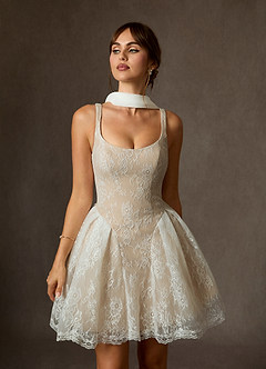 Azazie Dawn Abiti da Sposa Abito A-Line in Pizzo Diamante Bianco Nudo image4