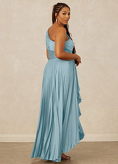 Christian Siriano Bridal for Azazie 1008 Robes de demoiselle d'honneur Robe Trapèze en Satin extensible Ue épaule Bleu Maussade image13