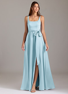 Azazie Elliott Bridesmaid Dresses Sky Blue A-Line with Pockets Stretch Satin Dress image3