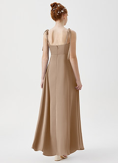 Azazie Rosey Junior Taupe A-Line Sweetheart Neckline Stretch Satin Dress image2
