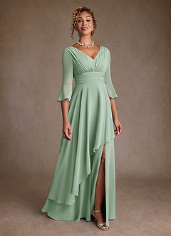 Azazie Eire Kleider für die Brautmutter A-Linie Plissee Chiffon Kleid Agave image1
