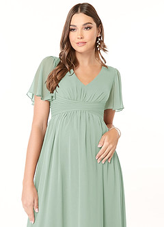 Azazie Verna Brautjungfernkleider für Schwangere A-Linie V-Hals Gerüscht Chiffon Bodenlänge Kleid image5
