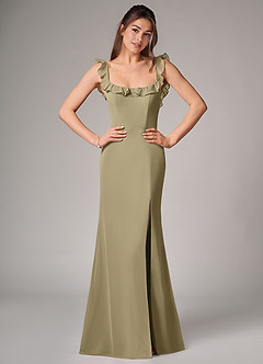 Azazie Callie Vestidos de damas de honor Vestido de Musgo Verde de Gasa de Corte Sirena Convertible con Corte Lateral image1