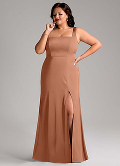 Azazie Frostine Bridesmaid Dresses Bronzer A-Line Bow Stretch Satin Dress image8