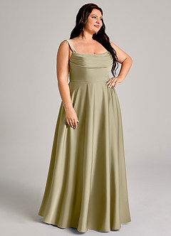 Azazie Shaude Bridesmaid Dresses Moss Green A-Line Pleated Stretch Satin Dress image10