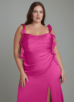 Azazie Jessamine Brautjungfernkleider Etui Korsett Stretch-Satin Kleid Fuchsia image10