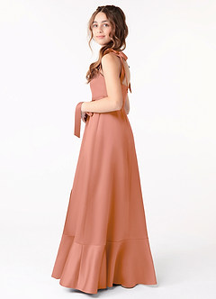 Azazie Barbara Junior A-Linie Schleifen Matte Satin Kleid Mai Tai image2