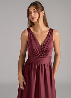 Azazie Kora Brautjungfernkleider A-Linie Plissee Stretch-Satin Kleid Merlot image7