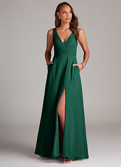 Azazie Nelly Bridesmaid Dresses Emerald A-Line Pleated Chiffon Dress image2