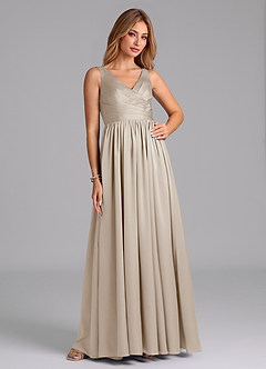 Azazie Keyla Bridesmaid Dresses Frost A-Line Pleated Stretch Satin Dress image5