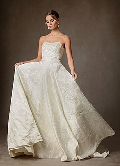 Azazie Tallulah Vestidos de novia Vestido de Blanco Antiguo de Jacquard Floral de Corte en A con Sin tirantes image3