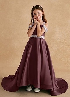Azazie Jodi Flower Girl Dresses Sangria A-Line Matte Satin Dress image5