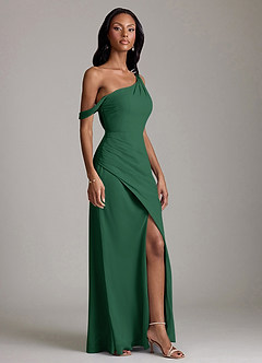 Azazie Madelyn Bridesmaid Dresses Dark Green Mermaid One Shoulder Chiffon Convertible Dress image5