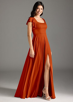 Azazie Bondi Brautjungfernkleider A-Linie Gestreift Gittergewebe Kleid Paprika image6