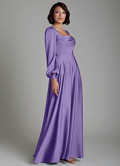 Azazie Solana Bridesmaid Dresses Tahiti A-Line Long Sleeve Stretch Satin Dress image5