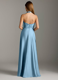 Azazie Tessie Bridesmaid Dresses Steel Blue A-Line Pleated Stretch Satin Dress image2