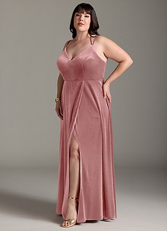 Azazie Sora Final Sale Terracotta A-Line Halter Bow Velvet Dress image9