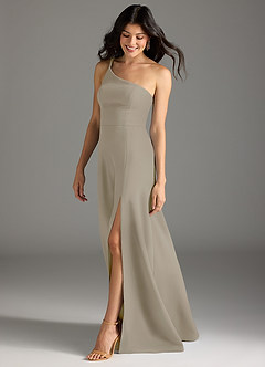 Azazie Senna Final Sale Taupe A-Line One Shoulder Stretch Crepe Dress image3