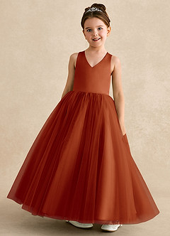 Azazie Peanut Flower Girl Dresses Paprika A-Line Strap Tulle Dress image4