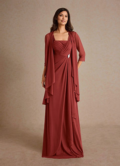 Azazie Clinton Mother of the Bride Dresses Rust A-Line Pleated Mesh Dress image4