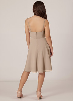 Azazie Kalie Junior Taupe A-Line with Belt Chiffon Dress image2