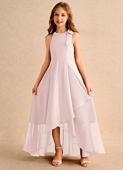 Azazie Boop Girls Formal Blumenmädchenkleider A-Linie Schleifen Chiffon Kleid Zartrosa image5