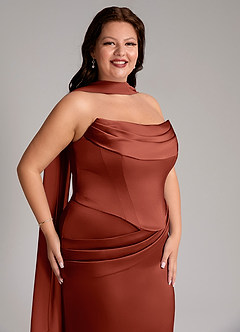 Azazie Sorrel Robes de demoiselle d'honneur Robe Sirène Convertible en Satin extensible Sans bretelle Terracotta image10
