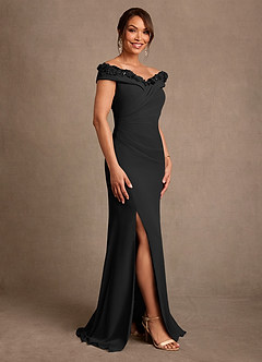 Azazie Jettie Mother of the Bride Dresses Black Sheath Pleated Chiffon Dress image2