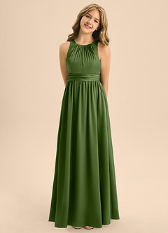 Azazie Jaylah Junior Juniper A-Line Pleated Stretch Satin Dress image5