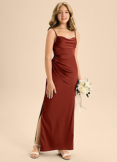 Azazie Mai Junior Terracotta A-Line Sweetheart Neckline Stretch Satin Dress image3