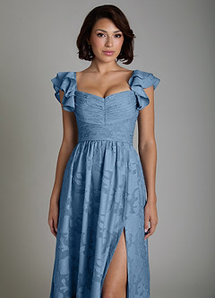 Azazie Anaya Bridesmaid Dresses Steel Blue A-Line Ruched Floral Burnout Dress image3