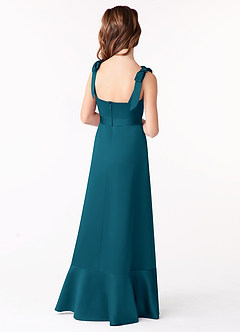 Azazie Barbara Junior Ink Blue A-Line Bow Matte Satin Dress image3
