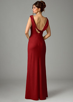 Azazie Kieryn Bridesmaid Dresses Pomegranate Mermaid Pleated Stretch Satin Dress image6