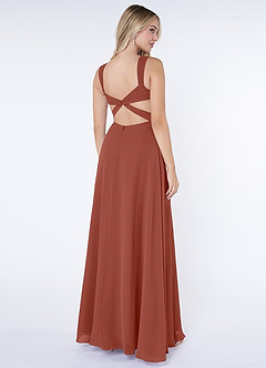 Azazie Nahrin Bridesmaid Dresses Auburn A-Line V-Neck Pleated Chiffon Dress image4