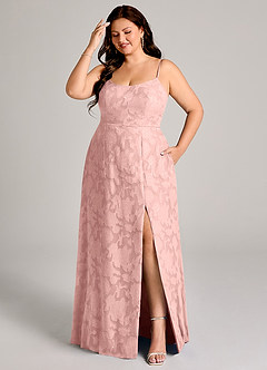 Azazie Moira Bridesmaid Dresses Powder Pink A-Line Side Slit Floral Burnout Dress image7