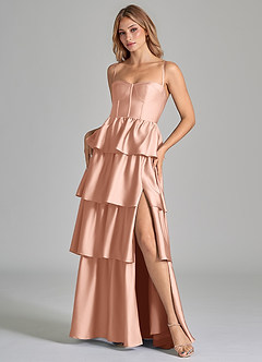 Azazie Faye Abiti da Damigella Abito A-Line in Raso Elasticizzato Increspato Oro Rosa image8