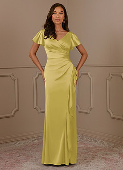 Azazie Roya Mère de la mariée Robes Robe Sirène en Satin extensible Col en V Plissé Canari image2