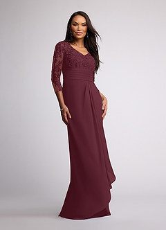 Azazie Joan Final Sale Cabernet Sheath V-Neck Lace Chiffon Dress image1