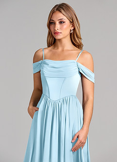 Azazie Raisa Brudtärnklänningar Klä av A-Linje i Stretch Satin Av axeln Himmelsblå image7