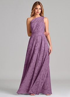 Azazie Phaedra Bridesmaid Dresses Wisteria A-Line One Shoulder Floral Burnout Dress image4