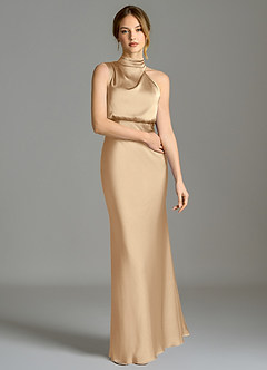 Azazie Brylie Final Sale Champagne Mermaid Pleated Stretch Satin Dress image3