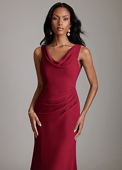 Azazie Linelle At-home Try On Dresses Burgundy Mermaid Pleated Chiffon Dress image3