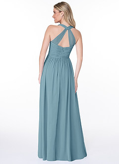 Azazie Jaclyn Bridesmaid Dresses Moody Blue A-Line Pleated Chiffon Dress image2
