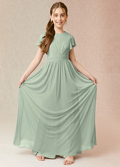 Azazie Mosley Junior Dusty Sage A-Line Ruched Mesh Dress image4