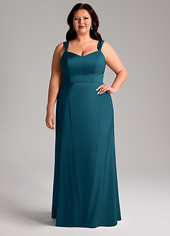 Azazie Denice Robes de demoiselle d'honneur Robe Fourreau en Satin extensible Plissée Bleu Encre image8