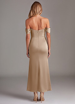 Azazie Saige Bridesmaid Dresses Taupe Mermaid Off the Shoulder Stretch Satin Dress image8